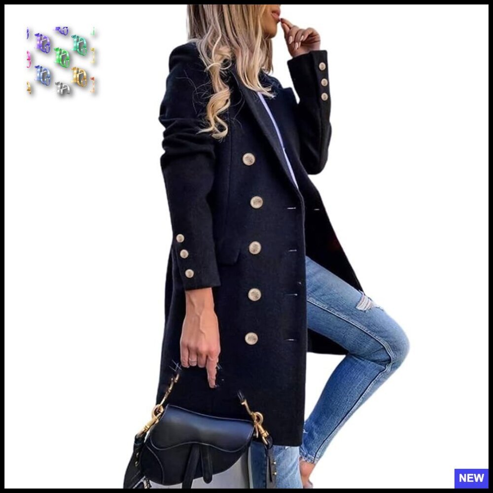 Wool Peacoat Double Breasted Trench Coat Classic Slim Fit Vintage Winter